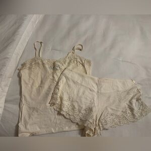 Ralph Lauren Cream Double Strap Lace Shorty Bridal Pajama Set size XS